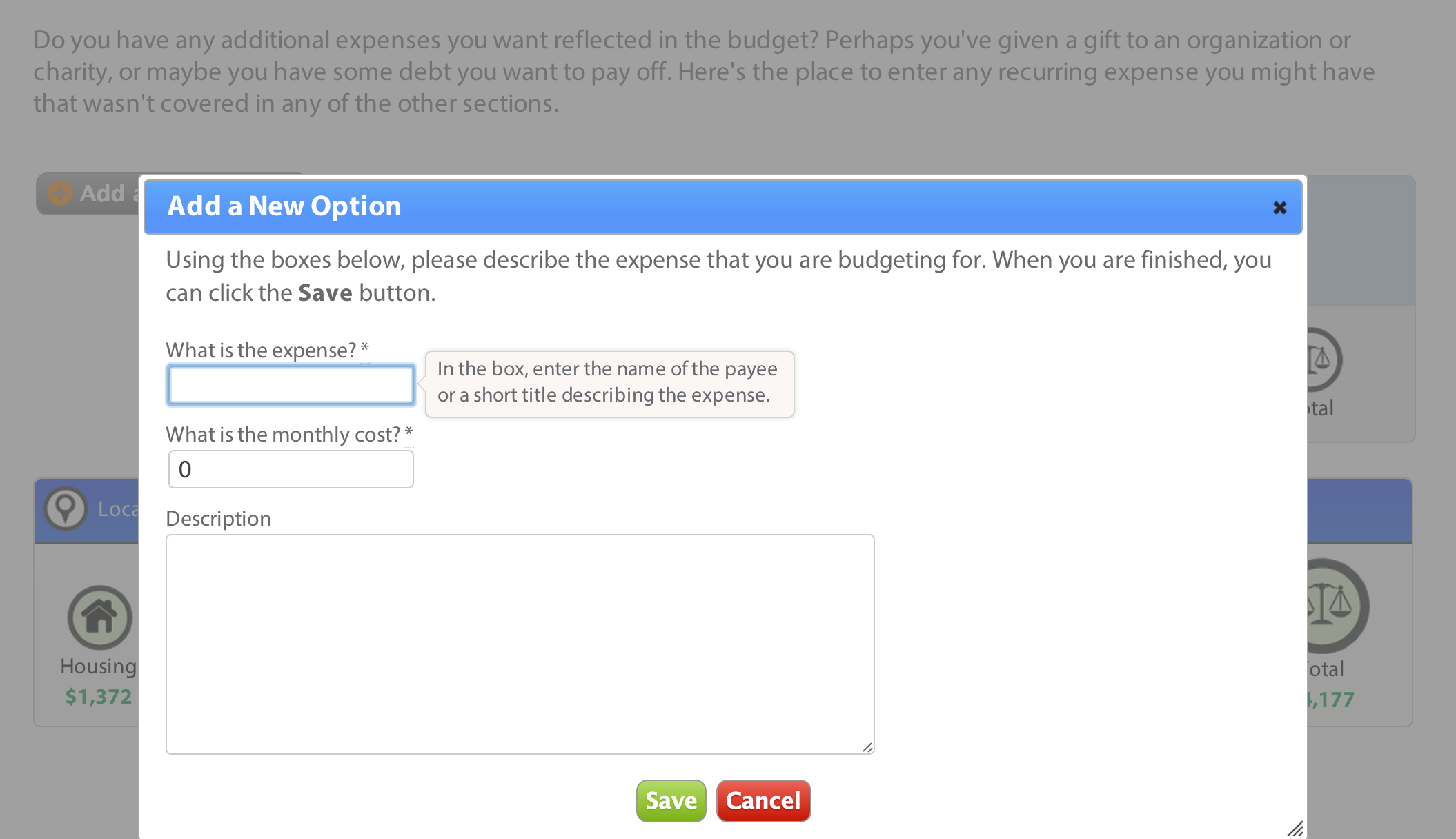 Figure 2 - Custom Budget Item